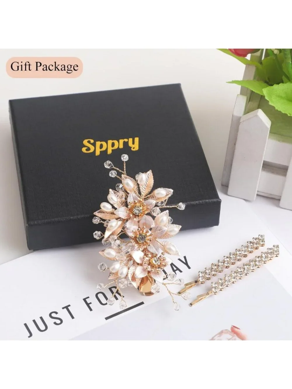 Elegant Floral Crystal Pearl Hair Clip & Rhinestone Bobby Pins Set - Bridal